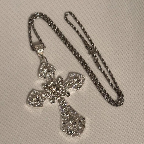 Gothic Cross Necklace Crystal Cross Choker Silver Tone Stainless Steel C… - Picture 12 of 12